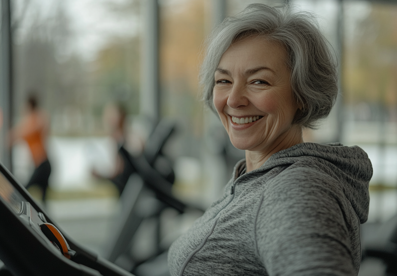 Старша жінка виконує вправи на рівновагу